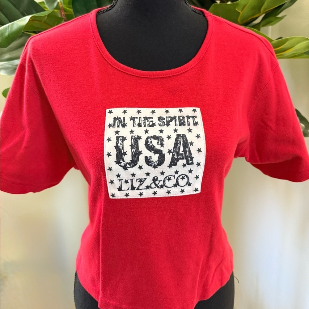 Crop Tee Duo…Vibrant Red USA Design & Robin Egg Blue, Liz & Co and Chaus brands - Picture 7 of 12